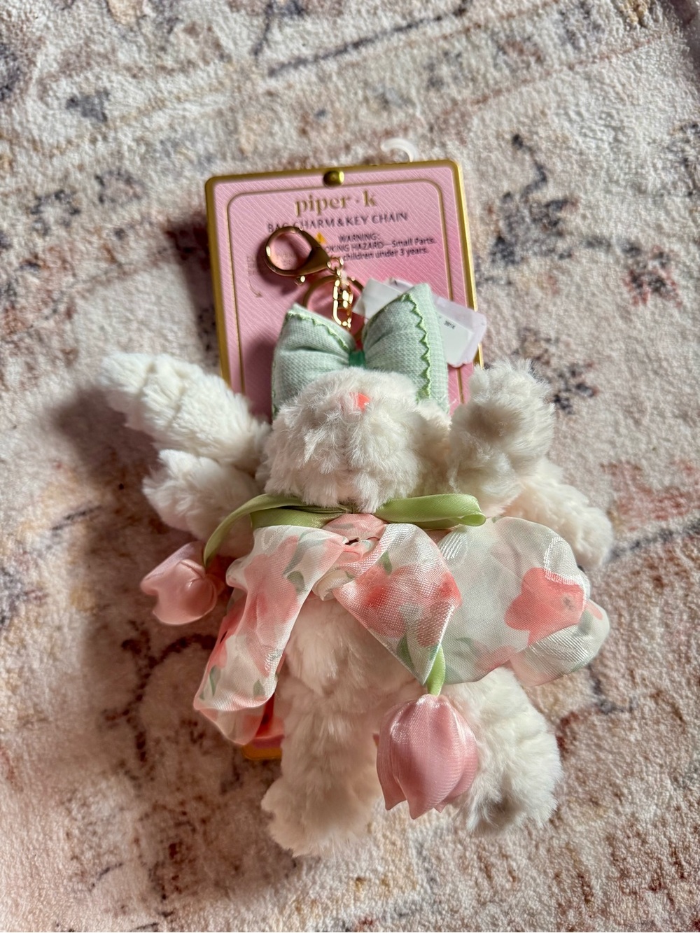 Piper K Plush Bunny Bag Charm Keychain Pink Tulip Floral Scrunchie Coquette NWT